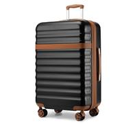 Kono Large Suitcase Check-in 28-Inch Expandable Luggage ABS+PC Hardshell Lightweight Travel Trolley with TSA Lock Spinner Wheels (Black/Brown)