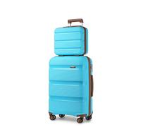 Kono Large Suitcase Hard Shell Travel Trolley 4 Spinner Wheels Lightweight Polypropylene Check in Luggage with TSA Lock (Blue/Brown)