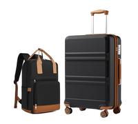 Kono Luggage Set 2 Piece - 24 Inch ABS+PC Hard Shell Medium Suitcase with Travel Laptop Backpack, TSA Lock and 4 Spinner Wheels, Lightweight Checked Suitcase, Black/Brown