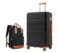Kono Luggage Set 2 Piece - 28 Inch ABS+PC Hard Shell Large Suitcase with Travel Laptop Backpack, TSA Lock and 4 Spinner Wheels, Lightweight Checked Suitcase for Family Holiday, Black/Brown
