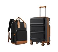 Kono Luggage Set 2 Piece - Cabin 20 Inch ABS+PC Hard Shell Carry on Suitcase with Ryanair Underseat Cabin Bag, TSA Lock and 4 Spinner Wheels, Hand Luggage for Weekend Getaways, Black/Brown