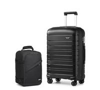 Kono Luggage Set 2 Piece Suitcase Trolley Hard Shell with Cabin Travel Bag Lightweight Business Backpack (Black, 24")