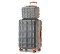 Kono Luggage Sets 2 Piece Hard Shell ABS Suitcase with TSA Lock Spinner Wheels Travel Medium Check in Luggage 24 inch with Beauty Case (Grey)