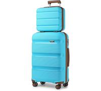 Kono Luggage Sets 2 Piece Hard Shell Cabin Suitcase 4 Spinner Wheels Lightweight Polypropylene 20 Inch Carry On with 14 Inch Beauty Case(Blue/Brown)