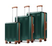 Kono Luggage Sets 3 Piece 20+24+28 Inch Lightweight Suitcase ABS & PC Hard Shell Cabin Medium Large 4 Wheels Lightweight Suitcase 34/56/85L Green/Brown
