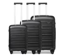 Kono Luggage Sets 3 piece, Cabin/Medium/Large Hard Shell Suitcase Set Lightweight Polypropylene with 4 Spinner Wheels and TSA Lock YKK Zipper for Business Family Travel Holiday (Black)