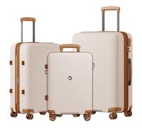 Kono Luggage Sets 3 Piece Expandable Suitcase, Polypropylene Hard Shell Lightweight Hand Luggage, Built-in Cup Holder with 4 Silent Wheels, TSA Lock, 20/24/28 Inch,Beige/Brown