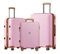 Kono Luggage Sets 3 Piece Expandable Suitcase, Polypropylene Hard Shell Lightweight Hand Luggage, Built-in Cup Holder with 4 Silent Wheels, TSA Lock, 20/24/28 Inch,Pink/Brown
