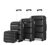 Kono Luggage Sets 3 Piece Hard Shell Travel Trolley 4 Spinner Wheels Lightweight Polypropylene Suitcase with TSA Lock (Black,55cm/65cm/76cm)