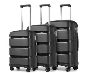 Kono Luggage Sets 3 piece Hard Shell 20/24/28 Inch Suitcase with 4 Spinner Wheels Lightweight Polypropylene Travel Trolley (Black)