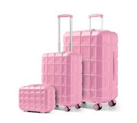 Kono Luggage Sets 3 Piece Hard Shell ABS Suitcase with TSA Lock Spinner Wheels Travel Carry On Hand Luggage 20 inch 28 inch Check in Luggage with Beauty Case (Pink)