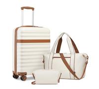 Kono Luggage Sets 3 Piece, Lightweight Cabin Suitcase Hard Shell ABS+PC Carry On Case with TSA Lock 4 Spinner Wheels, 20 Inch Trolley with Duffels Bag & Toiletry Bag Travel Set (Cream)