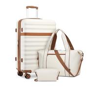Kono Luggage Sets 3 Piece, Lightweight Large Suitcase Hard Shell Expandable ABS+PC Case with TSA Lock 4 Spinner Wheels, 28 Inch Trolley with Duffels Bag & Toiletry Bag Travel Set (Cream)