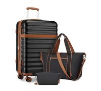 Kono Luggage Sets 3 Piece, Lightweight Large Suitcase Hard Shell Expandable ABS+PC Case with TSA Lock 4 Spinner Wheels, 28 Inch Trolley with Duffels Bag & Toiletry Bag Travel Set (Black)