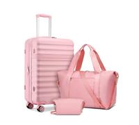 Kono Luggage Sets 3 Piece, Lightweight Medium Suitcase Hard Shell Expandable ABS+PC Case with TSA Lock 4 Spinner Wheels, 24 Inch Trolley with Duffels Bag & Toiletry Bag Travel Set (Pink)