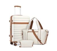 Kono Luggage Sets 3 Piece, Lightweight Medium Suitcase Hard Shell Expandable ABS+PC Case with TSA Lock 4 Spinner Wheels, 24 Inch Trolley with Duffels Bag & Toiletry Bag Travel Set (Cream)