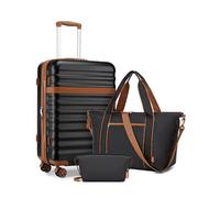 Kono Luggage Sets 3 Piece, Lightweight Medium Suitcase Hard Shell Expandable ABS+PC Case with TSA Lock 4 Spinner Wheels, 24 Inch Trolley with Duffels Bag & Toiletry Bag Travel Set (Black)