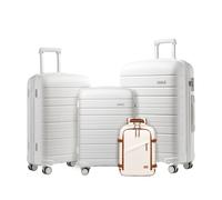 Kono Luggage Sets 4 piece, 20/24/28 Inch Lightweight Polypropylene Hard Shell Suitcase Set with Ryanair Easyjet Cabin Underseat Bag (White)