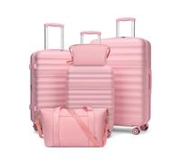 Kono Luggage Sets 5 Piece, Lightweight Suitcases Hard Shell ABS+PC Cases with TSA Lock 4 Spinner Wheels, 20 24 28 Inch Trolleys with Duffels Bag & Toiletry Bag Travel Set (Pink)