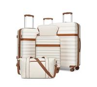Kono Luggage Sets 5 Piece, Lightweight Suitcases Hard Shell ABS+PC Cases with TSA Lock 4 Spinner Wheels, 20 24 28 Inch Trolleys with Duffels Bag & Toiletry Bag Travel Set (Cream)