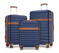 Kono Luggage Sets Hard Shell Suitcase Sets of 3 Piece ABS+PC Lightweight Travel Trolley with TSA Lock Spinner Wheels (Navy/Brown)