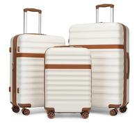 Kono Luggage Sets Hard Shell Suitcase Sets of 3 Piece ABS+PC Lightweight Travel Trolley with TSA Lock Spinner Wheels (Cream/Brown)