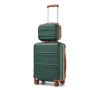 Kono Luggage Sets of 2 Piece Lightweight 20 inch ABS Hard Shell Travel Carry on Suitcase with TSA Lock + 12 inch Portable Hand Cabin Case (Green+Brown)