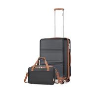 Kono Luggage Sets of 2 Piece Lightweight 52x38x21cm ABS+PC Hard Shell Travel Carry on Suitcase with TSA Combination Lock + Ryanair 40x20x25cm Cabin Bag (Black+Brown, 20 Inch Luggage Set)