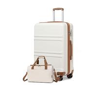 Kono Luggage Sets of 2 Piece Lightweight ABS+PC Hard Shell Large Check in Suitcase with TSA Combination Lock + Ryanair 40x20x25cm Cabin Bag (Cream White, 28 Inch Luggage Set)
