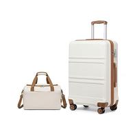 Kono Luggage Sets of 2 Piece Lightweight ABS+PC Hard Shell Medium Check in Suitcase with TSA Combination Lock + Ryanair 40x20x25cm Cabin Bag (Cream White, 24 Inch Luggage Set)