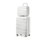 Kono Luggage Sets of 2 Piece Lightweight Polypropylene Hard Shell Suitcase with TSA Lock Spinner Wheels Travel Carry On Hand Cabin Luggage with Beauty Case (Set of 2, White)