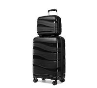 Kono Luggage Sets of 2 Piece Lightweight Polypropylene Hard Shell Suitcase with TSA Lock Spinner Wheels Travel Carry On Hand Cabin Luggage with Beauty Case (Set of 2, Black)