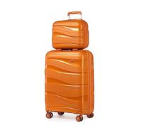 Kono Luggage Sets of 2 Piece Lightweight Polypropylene Hard Shell Suitcase with TSA Lock Spinner Wheels Travel Carry On Hand Cabin Luggage with Beauty Case (Set of 2, Orange)