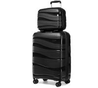 Kono Luggage Sets of 2 Piece Lightweight Polypropylene Hard Shell Suitcase with TSA Lock Spinner Wheels Travel Carry On Hand Cabin Luggage with Beauty Case (Set of 2, Black)