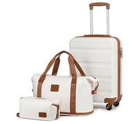 Kono Luggage Sets of 3 Piece 55x38x20cm ABS Hard Shell Hand Cabin Suitcase with Expandable Travel Carry On Bag & Toiletry Bag (Cream White)