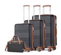 Kono Luggage Sets of 4 Piece Lightweight ABS+PC Hard Shell Cabin/Medium/Large Suitcase with TSA Combination Lock + Ryanair 40x20x25cm Cabin Bag (Black/Brown, 4 Piece Set)