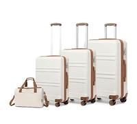 Kono Luggage Sets of 4 Piece Lightweight ABS+PC Hard Shell Cabin/Medium/Large Suitcase with TSA Combination Lock + Ryanair 40x20x25cm Cabin Bag (Cream White, 4 Piece Set)