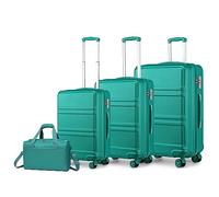 Kono Luggage Sets of 4 Piece Lightweight ABS+PC Hard Shell Cabin/Medium/Large Suitcase with TSA Combination Lock + Ryanair 40x20x25cm Cabin Bag (Turquoise, 4 Piece Set)