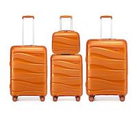 Kono Luggage Sets of 4 Piece Lightweight Polypropylene Hard Shell Suitcase with TSA Lock Spinner Wheels 20" 24" 28" Travel Trolley Case + 14" Beauty Case (Set of 4, Orange)