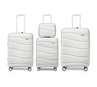 Kono Luggage Sets of 4 Piece Lightweight Polypropylene Hard Shell Suitcase with TSA Lock Spinner Wheels 20" 24" 28" Travel Trolley Case + 14" Beauty Case (Set of 4, White)