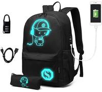 Kono School Bag Anime Luminous School Backpack for Boys Girls Teenagers College Students Travel Rucksack Casual Daypack Glow in The Dark 15.6 inch Laptop Backpack Black