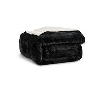 Kono Sherpa Fleece Throw Blanket 150 * 200cm Soft Cosy Fluffy Reversible Microfiber Solid Blankets for Bed Couch Sofa (Black, Twin/Double)