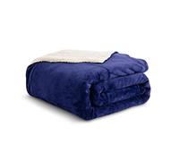 Kono Sherpa Fleece Throw Blanket 150 * 200cm Soft Cosy Fluffy Reversible Microfiber Solid Blankets for Bed Couch Sofa (Navy, Twin/Double)