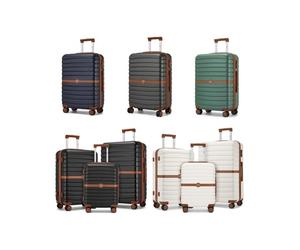 KONO Stylish Stripe Design Suitcase with Spinner Wheels and TSA Lock: 20+24+28Inch/ Grey Brown/Three