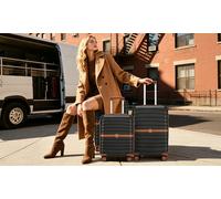 KONO Stylish Stripe Design Suitcase with Spinner Wheels and TSA Lock: 20+24+28Inch/ Navy Brown/Three