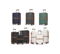 KONO Stylish Stripe Design Suitcase with Spinner Wheels and TSA Lock: 24Inch/ Green Brown/One