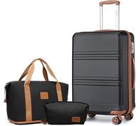 Kono Suitcase 20-Inch Set Luggage for Travel Hard Shell Carry On Hand Suitcase with 4 Wheels Spinner and TSA Lock Includes Travel Duffels Bag & Toiletry Bag (Black/Brown)