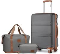 Kono Suitcase 20-Inch Set Luggage for Travel Hard Shell Carry On Hand Suitcase with 4 Wheels Spinner and TSA Lock Includes Travel Duffels Bag & Toiletry Bag (Grey/Brown)