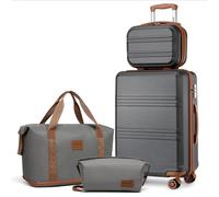 Kono Suitcase Lightweight ABS Hard Shell Carry-Ons Cabin Case Luggage Set with TSA Lock Luggage Sets with beauty case Included Duffels Bag & Toiletry Bag for TravelGrey/Brown