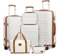 Kono Suitcase Lightweight ABS Hard Shell Carry-Ons Cabin Case Luggage Set with TSA Lock Luggage Sets with beauty case Included Duffels Bag & Toiletry Bag for TravelCream white